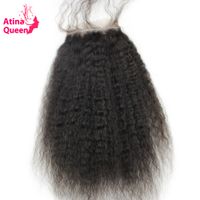 Wholesale Atina Queen Kinky Straight Closures x4 Lace Closure with Baby Hair Italian Coarse Afro Remy Human Hair Products