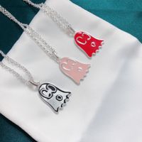 Wholesale S925 silver ghost and ghost necklace vintage sterling silver epoxy enamel elf pendant necklace men and women silver red pink clavicle chain