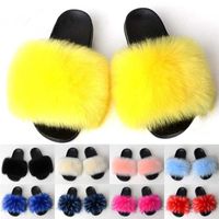 Wholesale Fur Slippers Women Fur Slides Home Furry Flat Sandals Female Cute Fluffy House Shoes Woman