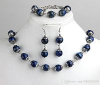 Wholesale 1Set Hot Fashions Lapis Lazuli Ball Beads Bracelet Necklace Earrings Hook Jewelry Set quot Hot