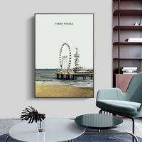 Wholesale Modern Landscape Art Ferris Wheels Sea Scenery Canvas Painting Wall Art Pictures for Living Room Home Decor No Frame