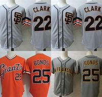 Wholesale Mens Will Clark Jersey San Francisco Barry Bonds Will Clark Retro Baseball Jerseys Grey Orange S XXXL