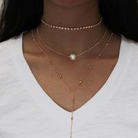 Wholesale Multi layers Necklace acrylic diamond setting chain choker Bead Heart Pearl charm Y shape Beaded Chain sexy necklace gold color plated