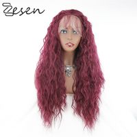 Wholesale ZESEN x4 Lace Front Wig j Dark Wine Colored Curly Wigs free Part Hair Wig for Women