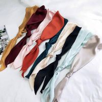 Wholesale New Women Ribbon Silk Scarf Elegant Solid Color Girls Neckerchief Beautiful Silk Bag Handle Wraps Small Neck Scarves
