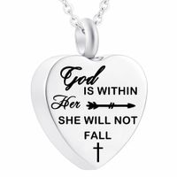 Wholesale Religion Cremation Urn Necklace Heart Pendant Bible Verse Trust In The Lord Christian Memorial Jewelry God is within Her She will not Fall