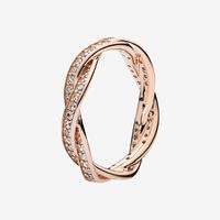 Wholesale Rose gold plated Sparkling Twisted Lines Ring Women Mens Couples Jewelry for Pandora Real Silver CZ diamond Rings with Original box