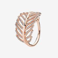 Wholesale High quality Rose gold plated Light Feather Rings Women Wedding Jewelry for Pandora Real Silver Gift Ring with Original box set