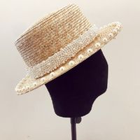 Wholesale Grass Brim Caps Fashion Hats Summer Flat Design Vintage For Pearl Ladies Straw Adjustable Woman Elegant Onaxf