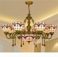 Wholesale American simple Mediterranean creative Tiffany stained glass living room dining room bedroom glass long crystal chandelier TF024