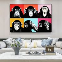 Wholesale Music Monkey Wall Paintings Print on Canvas Street Wall Art Posters and Prints Animals Cuadros Pictures Home Wall Decoration