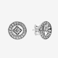 Wholesale Authentic Sterling Silver Earring CZ diamond Women Wedding Gift for Pandora Vintage Circle Stud Earrings with Original box set