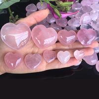 Wholesale Natural Rose Quartz Heart Shaped Pink Crystal Carved Palm Decor Love Healing Gemstone Lover Gife Stone Hearts Gems Free Ship