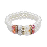 Wholesale Elegant Double Layer with White Imitation Pearl and Crystal Lady Diamond Beaded Bracelet Jewelry Love Gift