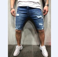 Wholesale Summer denim shorts jeans mens jogger ankle ripped blue denim shorts hole washed short pants fahion hot sale