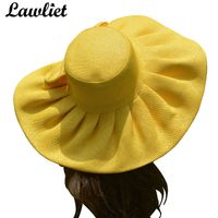 Wholesale Huge Linen Kentucky Derby Wide Brim Sun Wedding Church Beach Hats for Women Floppy Ladies Hat Bow Detail A047 Y200716