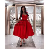 Wholesale Plus Size Red Short s Prom Dresses A Line Tea Length Cheap Simple Satin Arabic Designer Formal Engagement Evening Party Gowns