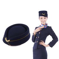 Wholesale Beanie Skull Caps Women Air Stewardess Hat Woolen Flight Attendant Cap For Costume Cosplay Musical Performance Size M Navy Blue