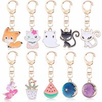 Wholesale DIY Anime Ainimal Cute Cat Kechain For Women Kawaii Kitty Keychain Mermaid Moon Metal Key Chain Jewelry Gift Drop Shipping