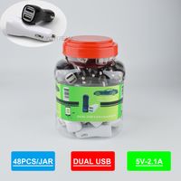 Wholesale dual usb car charger in plastic jar charge any mobile phone with two usb port and UPC barcode popular car charger mA