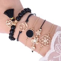 Wholesale Bracelets set Bule Black Beaded Bracelet with Tassel Pendant Flower Star Map shell Turtle Compass Charm Rope Gold color plated metal chain