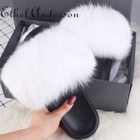 Wholesale Hot Comfort Fashion Furry Women Fur Slippers Home Fluffy Sliders Summer Flats Shoes Regular US Size Home Shoes Best Quality