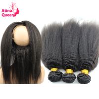 Wholesale Atina Queen Pre Plucked Lace Frontal with Bundle Afro Kinky Straight Remy Human Hair Weave Bundles Lace Frontal Closure