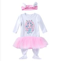 Wholesale Easter Baby Girl Clothes Infant Girls Dress Romper Headband Sets Cartoon Newborn Jumpsuits Boutique Baby Clothing BT5023