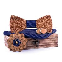 Wholesale Fashion Mens Wooden Bow Tie Navy Blue strip Carved Self Bowtie Suit Man Business Wedding Cufflinks Accessories Gravata Bowknots