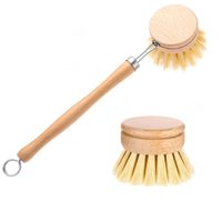Wholesale Natural Wooden Long Handle Pan Pot Brush Dish Bowl Washing Cleaning Brush Replacement Brush Heads Household Kitchen Cleaning Tools