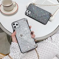 Wholesale Fashion Lanyard Wallet Phone Case For iPhone Pro XS MAX XR X Plus Glitter Bling Sequins Crossbody Chain Bag Cover