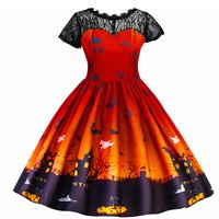 Wholesale Baby Girl Dress Halloween Party Pumpkin Bat Lace Dress Short Sleeve Summer New Cosplay Costumes Da Bagno