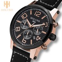 Wholesale cwp Large dial leather strap quartz men watches Fashion vintage watch waterproof multifunction man of the brands Holuns