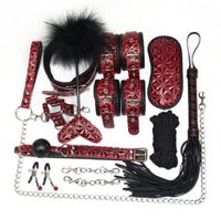 Wholesale Bdsm Sex Toys for Woman Men Couples Nipple Clamps Gay Fetish Mask Leather Hand Cuffs Whip Lingerie Collar Rope Bondage Set Y200616