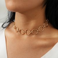 Wholesale Fashion Punk Chians Circle Necklaces For Women Gold Plated Link Chain Alloy Choker Necklace Jewelry Girlfriend Gift
