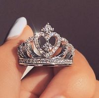 Wholesale S925 Silver Band Ring Women Crown Rhinestone Finger Ring Bling Full Crystal Crown Ring Fashion Jewelry for Women Wedding Party Gift
