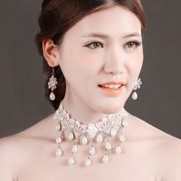 Wholesale 2020 New Bridal Dress Accessories Pearl Necklace Lace Retro Fashion Handmade Clavicle Chain Ladies Jewelry