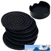Wholesale 4 inch set Black Round Silicone Drink Coasters Cup Mat Cup Costers Tableware with holder