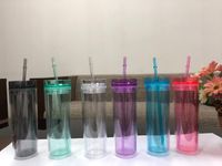 Wholesale UPS oz Acrylic Tumbler Clear Drinking Bottles Plastic Transparent Cups Double Wall Straight Tumbler with Lid and Straw colors A12