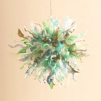Wholesale Art Deco Pendant Lamps Mouth Blown Glass Chandelier Lighting Spheres Spirals Leaf Twists Shape Decoration Pendant Light Fixtures Multi Color Indoor Lights Z