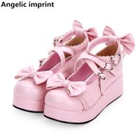 Wholesale Angelic imprint woman mori girl lolita cosplay shoes lady mid heels pumps women princess dress party shoes Pearlescent PU cm
