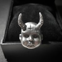 Wholesale Gothic Horned Demon Baby Ring Pagan Cross Satanic Devil L Stainless Steel Biker Rings Punk Jewelry