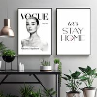 Wholesale Audrey Hepburn Poster Fashion Wall Art Vogue Canvas Painting Stay Home Quotes Print Nordic Decoration Home Salon Wall Picture