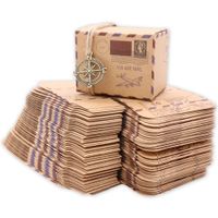 Wholesale 10PCS Retro Mini Kraft Paper Candy Box Packing Bag with Burlap Accessories Earth Compass Wedding Party Favors