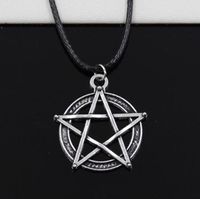 Wholesale New Tibetan Silver Star Pentagram Necklace Choker Charm Black Leather Cord Necklace DIY