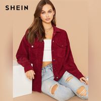 Wholesale SHEIN Flap Pocket Front Cord Casual Jacket Coat Women Autumn Winter Single Breasted Long Sleeve Casual Solid Outwear Coats CX200728