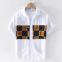 Wholesale Summer Men Shirt Short Sleeve White Color Matching Shirts for Men Fashion Retro Shirt Mens M XL