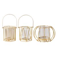 Wholesale Golden Geometric Candle Holder with Portable Handle and Glass Cylinder Metal Wire Lantern Party Favors Wedding Centerpieces