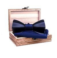Wholesale Mens D Brown Black Wooden Bowtie Pocket Square Set Jacquard Handkerchief Bow Tie Suit Wedding Accessories corbatas para hombre