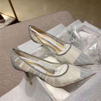 Wholesale Metallic Silver Glitter Fabric Pumps with Ivory Tulle Overlay Bridal Wedding Shoes Designer Heels Eu To Tradingbear